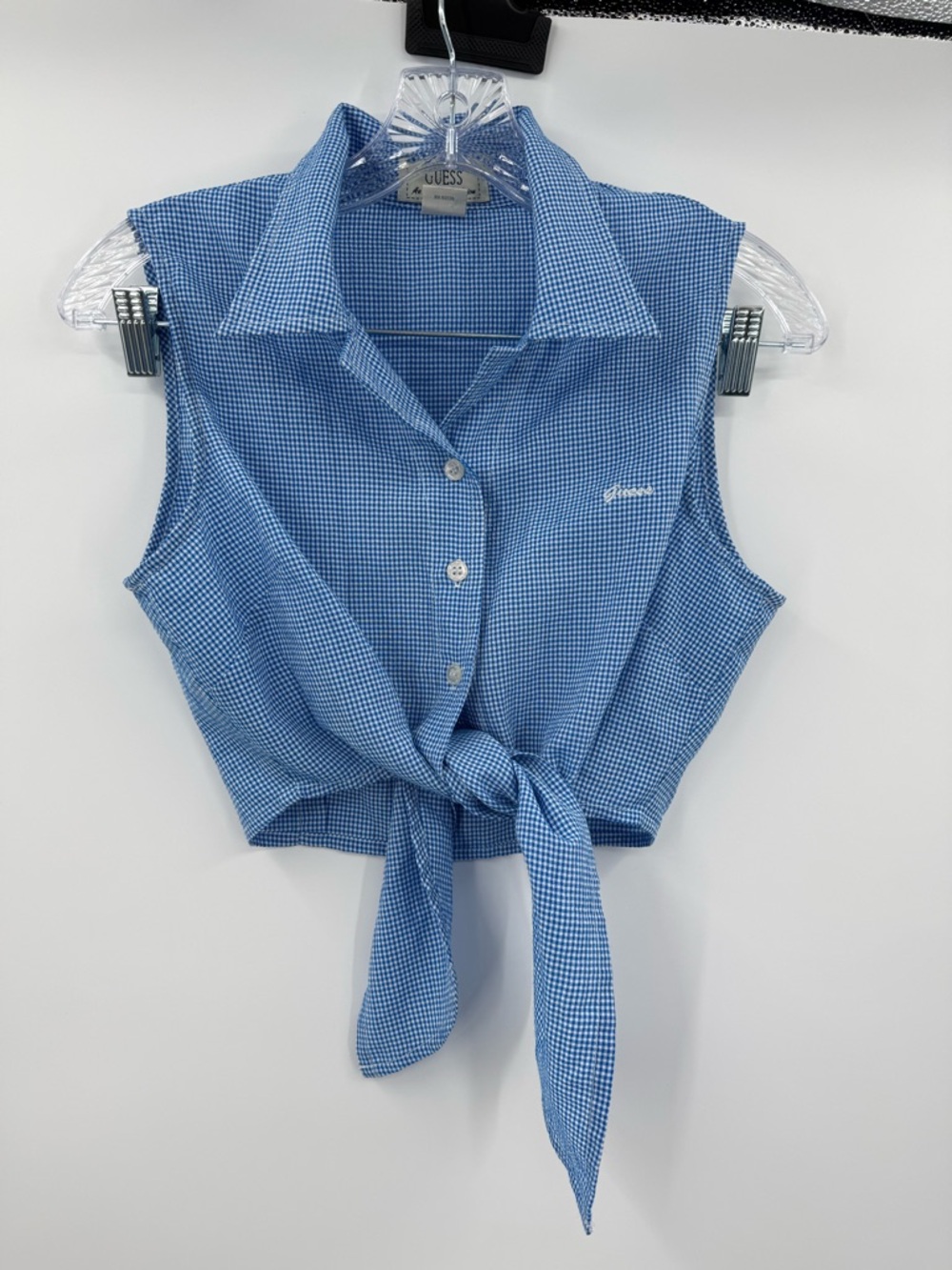 Guess Vintage Blue/White Button Up Crop Top Size Medium